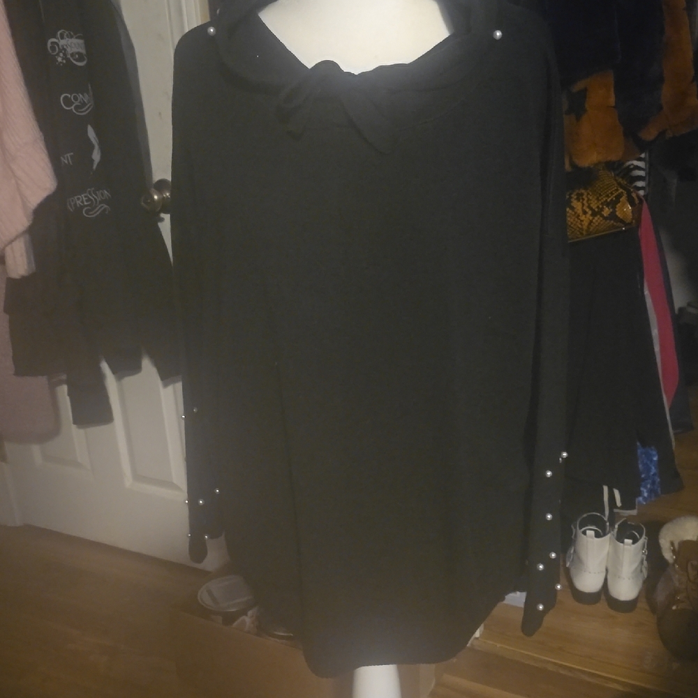Attitudes by Renee Black Hoodie with Pearl Accents
